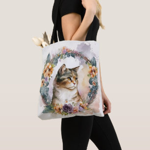 Bolso De Tela COLOR DE AGUA bonito CALICO KITTEN CON AGUA FLORAL