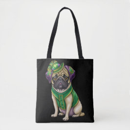 BOLSO DE TELA COLOR DE AGUA MARDI GRAS PUG PERRO