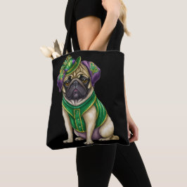 BOLSO DE TELA COLOR DE AGUA MARDI GRAS PUG PERRO