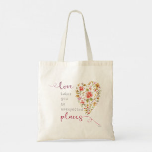 Bolso De Tela Color de agua Motivador floral del corazón