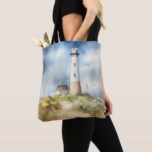 BOLSO DE TELA COLOR DE AGUA PASTEL LIGHTHOUSE EN LA PLAYA
