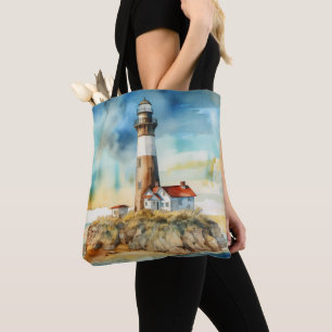 BOLSO DE TELA COLOR DE AGUA PASTEL LIGHTHOUSE EN LA PLAYA