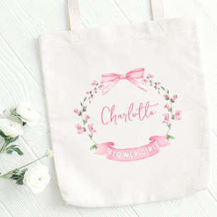 Bolso De Tela Color de agua rosa Flor Bow Nombre personalizado F