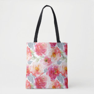 Bolso De Tela Color de agua rosa Peony Flower Pattern