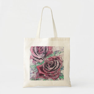 Bolso De Tela Color de agua rosa rojo Flores Pintura floral