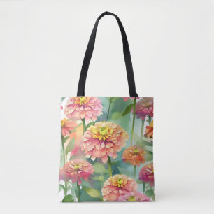 Bolso De Tela Color de agua suave Zinnia Floral