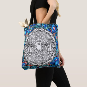 Bolso De Tela Color de su propio hongo Mandala Craft Blue Floral