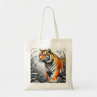 Bolso De Tela Color del arte del tigre Dibujo parcial blanco neg