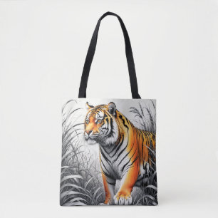 Bolso De Tela Color del arte del tigre Dibujo parcial blanco neg