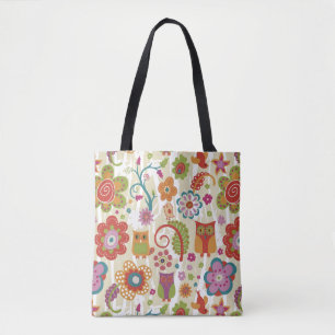 Bolso De Tela Color floral y búho