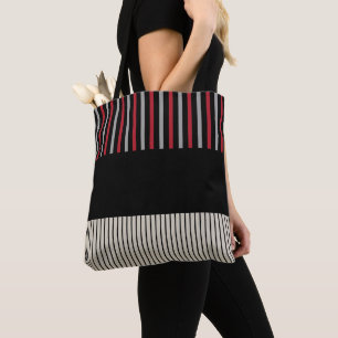 Bolso De Tela Color Pop Stripes-Rojo, Gris, Negro y Blanco Óseo