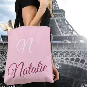 Bolso De Tela Color sólido rosa pastel monogramado