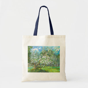 Bolso De Tela Colores acuáticos de pintura al jardín floreciente