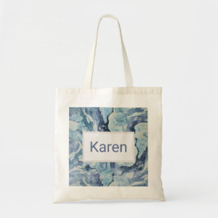 Bolso De Tela Colores de agua de mármol azul y gris personalizad