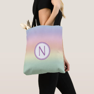 Bolso De Tela Colores de agua del arcoiris pasteles monogramados