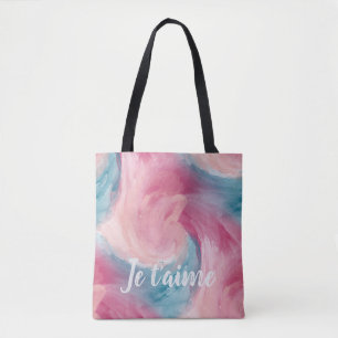 Bolso De Tela Colores de agua rosados y azul de pintura en el am