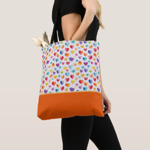 Bolso De Tela Colores de Arcoíris Corazones en Estilo Acuarela B