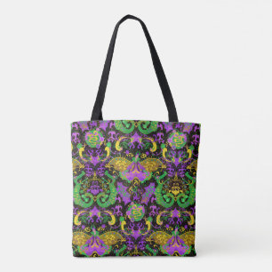Bolso De Tela Colores de Mardi Gras Damask Dragon, mariposa, ser