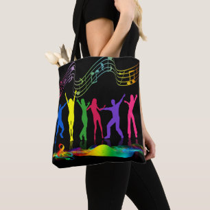 Bolso De Tela Colores Neon Bailando Con Símbolos Musicales Tote