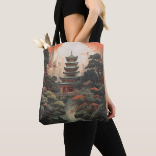 Bolso De Tela Colores Paisaje Casa Asiática