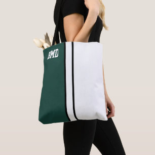 Bolso De Tela Colores universitarios Monograma verde oscuro y bl