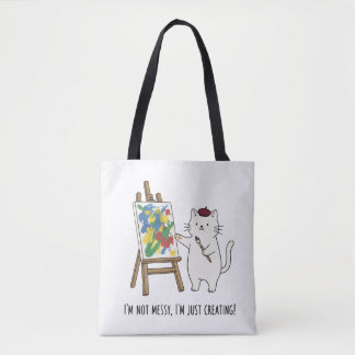 Bolso De Tela Colorful Abstract Art Cat Painter Playful Artist 