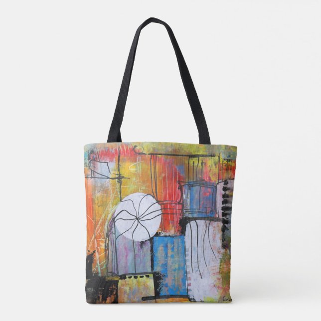 Bolso De Tela Colorful Abstract Geometric (Reverso)