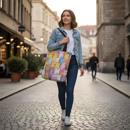 Bolso De Tela Colorful Cat Tote Bag with Playful Design