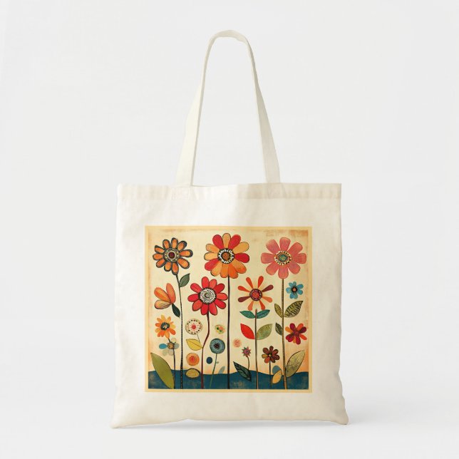Bolso De Tela Colorful Folk Art Flowers (Frente)