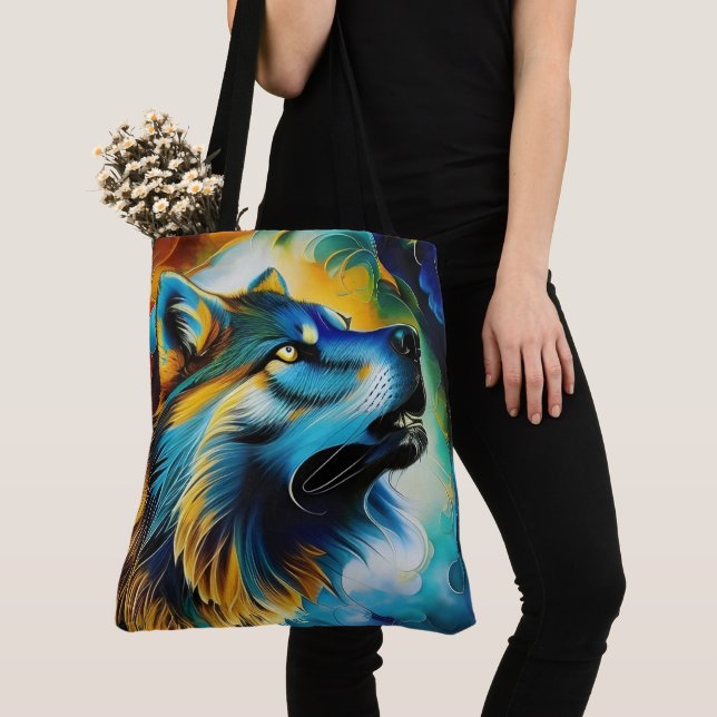 Bolso De Tela Colorful Wolf Howl (Detalle)