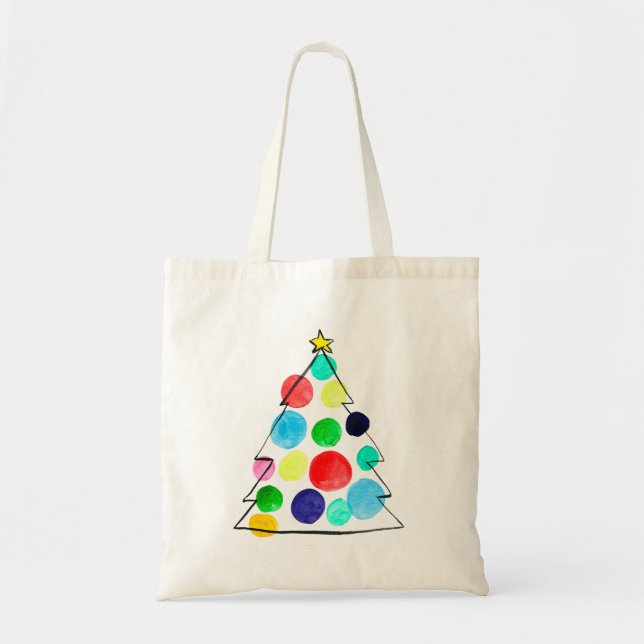 Bolso De Tela Colorida acuarela de árbol de Navidad (Frente)