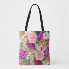 Bolso De Tela Colorida acuarela Floral Púrpura Roses rosados