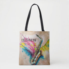 Bolso De Tela Colorida acuarela Saxofono Splash Personalizado