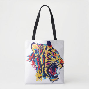 Bolso De Tela Colorida cabeza de tigre rugiendo ilustracion