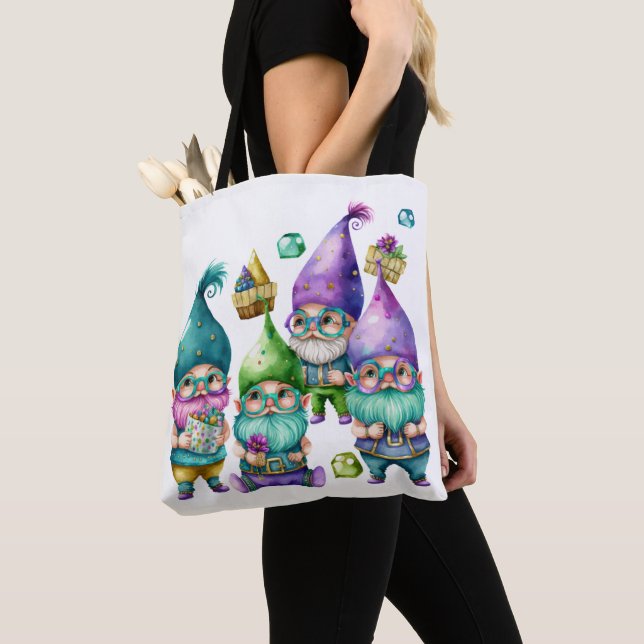 BOLSO DE TELA COLORIDA MARDI GRAS GNOMES (Detalle)