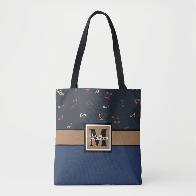 Bolso De Tela Colorida nota musical Monograma de músico (Anverso)