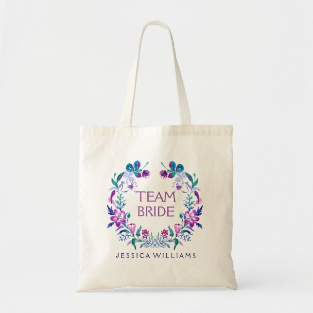 Bolso De Tela Coloridas acuarelas Floral Wreath Team Bride (Frente)