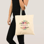 Bolso De Tela Coloridas acuarelas Flores Wreath Bridesmaid<br><div class="desc">Elegante y colorida colorido color flores flor,  personalizable -dama de honor - plantilla de texto.</div>
