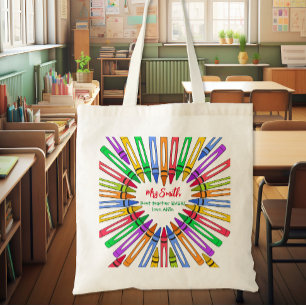 Bolso De Tela Coloridas gracias profesora gran corazón crayon