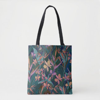 Bolso De Tela Coloridas hojas de selva tropical y flores mano d