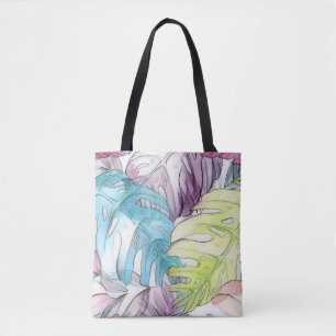 Bolso De Tela Coloridas hojas tropicales de gran tamaño pintura
