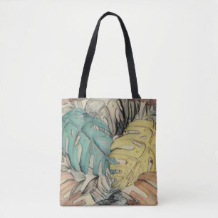 Bolso De Tela Coloridas hojas tropicales de gran tamaño pintura 