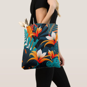 Bolso De Tela Coloridas y elegantes hojas y flores tropicales  