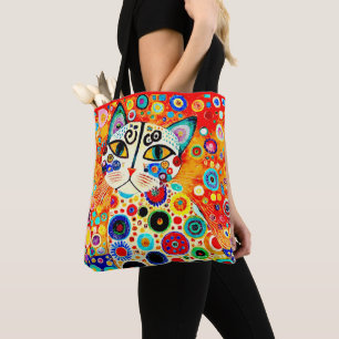 BOLSO DE TELA COLORIDO ABSTRACTO DIBUJO CAT