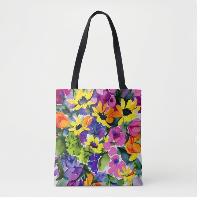 Bolso De Tela Colorido acuarela Arte floral (Anverso)