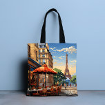 Bolso De Tela Colorido Café Francés Torre Eiffel París Francia<br><div class="desc">El colorido Café Francés Eiffel Tower Paris France Tote Bags cuenta con una colorida cafetería francesa y una arquitectura con la Torre Eiffel como telón de fondo. Creado por Evco Studio www.zazzle.com/store/evcostudio</div>