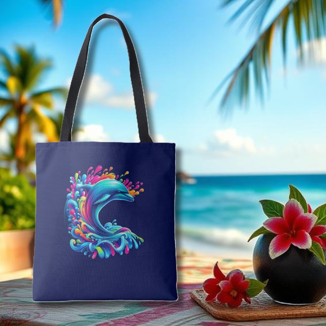 Bolso De Tela Colorido delfín Splash (Dolphin-Colorful-Beach Tote-Summer Tote- Pool Tote-Blue)