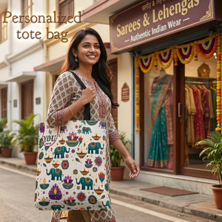 Bolso De Tela Colorido elefante de Diwali y patrón personalizado