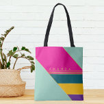 Bolso De Tela Colorido Funky Elegante Moda<br><div class="desc">Moda contemporánea elegante y elegante con diseño de rayas de arte de color rosa caliente,  violeta,  verde azulado y amarillo. Personalizar poniendo tu nombre. Hermosa,  original y fresca cubierta para el trendsetter y el elegante amante del tote.</div>