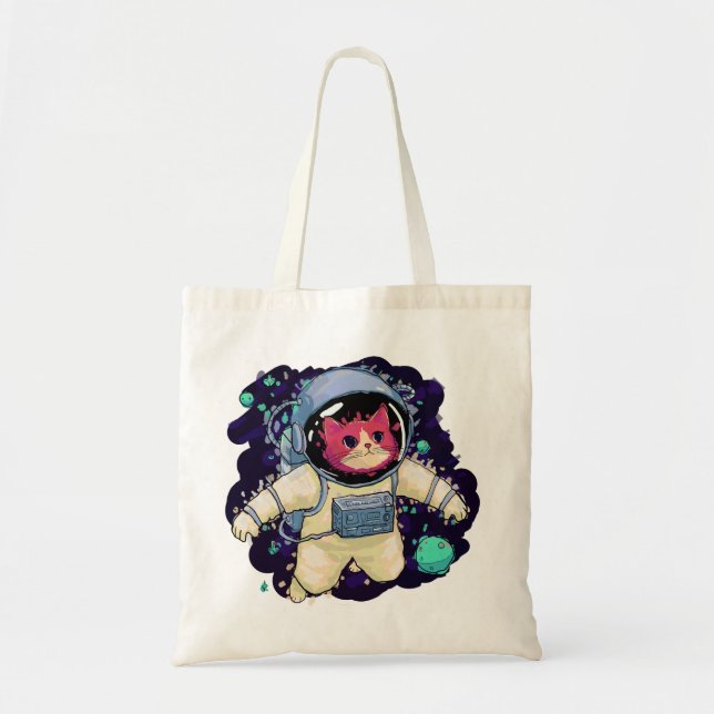 Bolso De Tela Colorido gato astronauta (Frente)